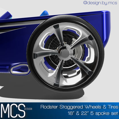 (MCSDesign) RODSTER Staggered Wheels & Tires – Set of 4, 1/24 & 1/25 Scale Resin Set