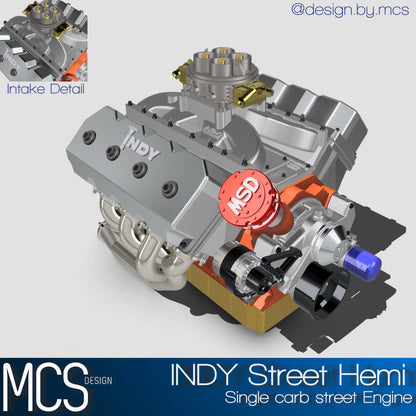(MCS DESIGN) Hemi Street Engine – Indy Single Carb Top End – Resin Print
