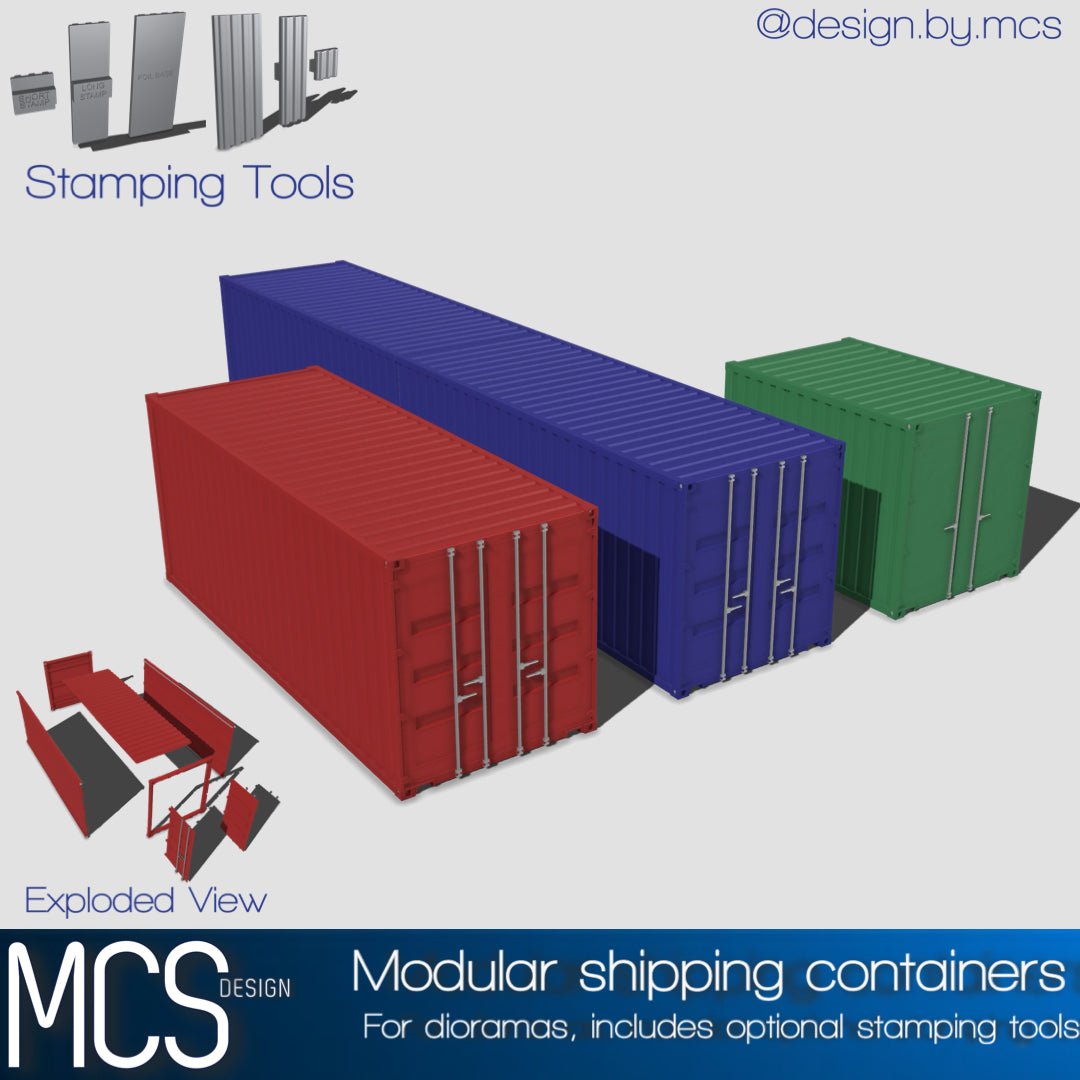 (MCSDesign) Modular Shipping Containers for Diorama with Stamps – 1/24 & 1/25 Scale Resin Set