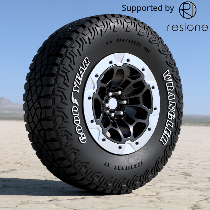 (Dirty_customs) Dodge Ram Offroad 18 inch 1/24th scale Rims with Goodyear Wrangler AT Tires – 1/24 Scale Resin Set