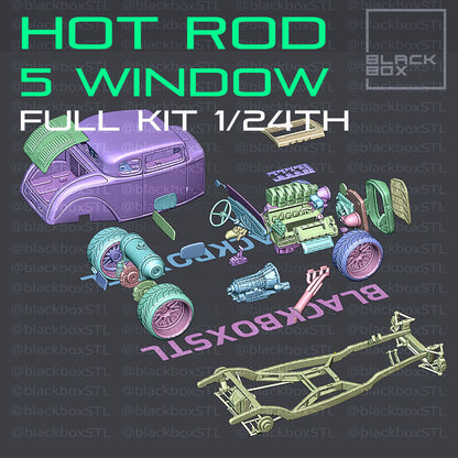 (BlackBoxSTL) Hot Rod 5 Window Full Modelkit – 1/24 Scale Resin Print