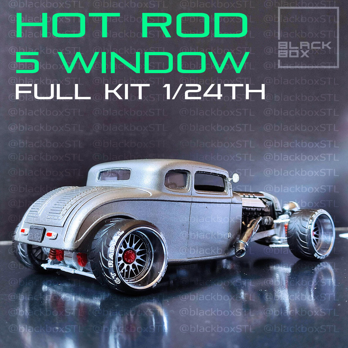 (BlackBoxSTL) Hot Rod 5 Window Full Modelkit – 1/24 Scale Resin Print