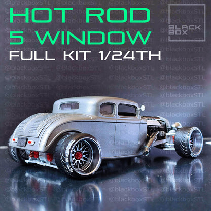 (BlackBoxSTL) Hot Rod 5 Window Full Modelkit – 1/24 Scale Resin Print
