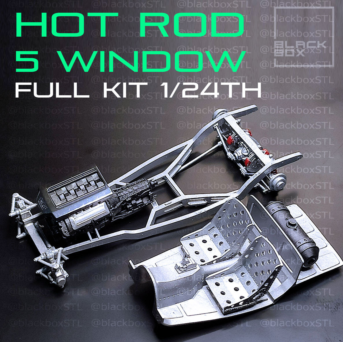 (BlackBoxSTL) Hot Rod 5 Window Full Modelkit – 1/24 Scale Resin Print