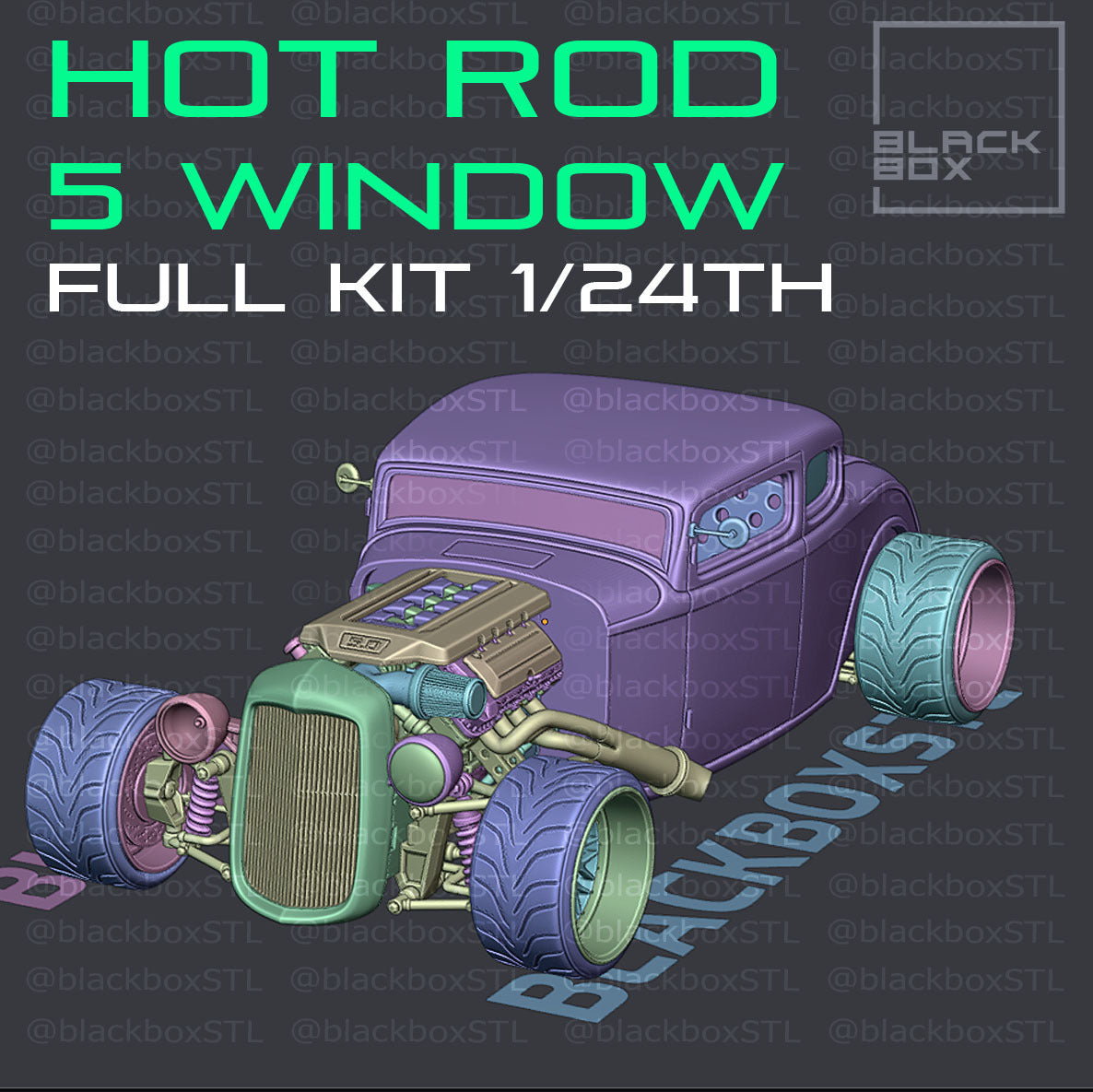 (BlackBoxSTL) Hot Rod 5 Window Full Modelkit – 1/24 Scale Resin Print